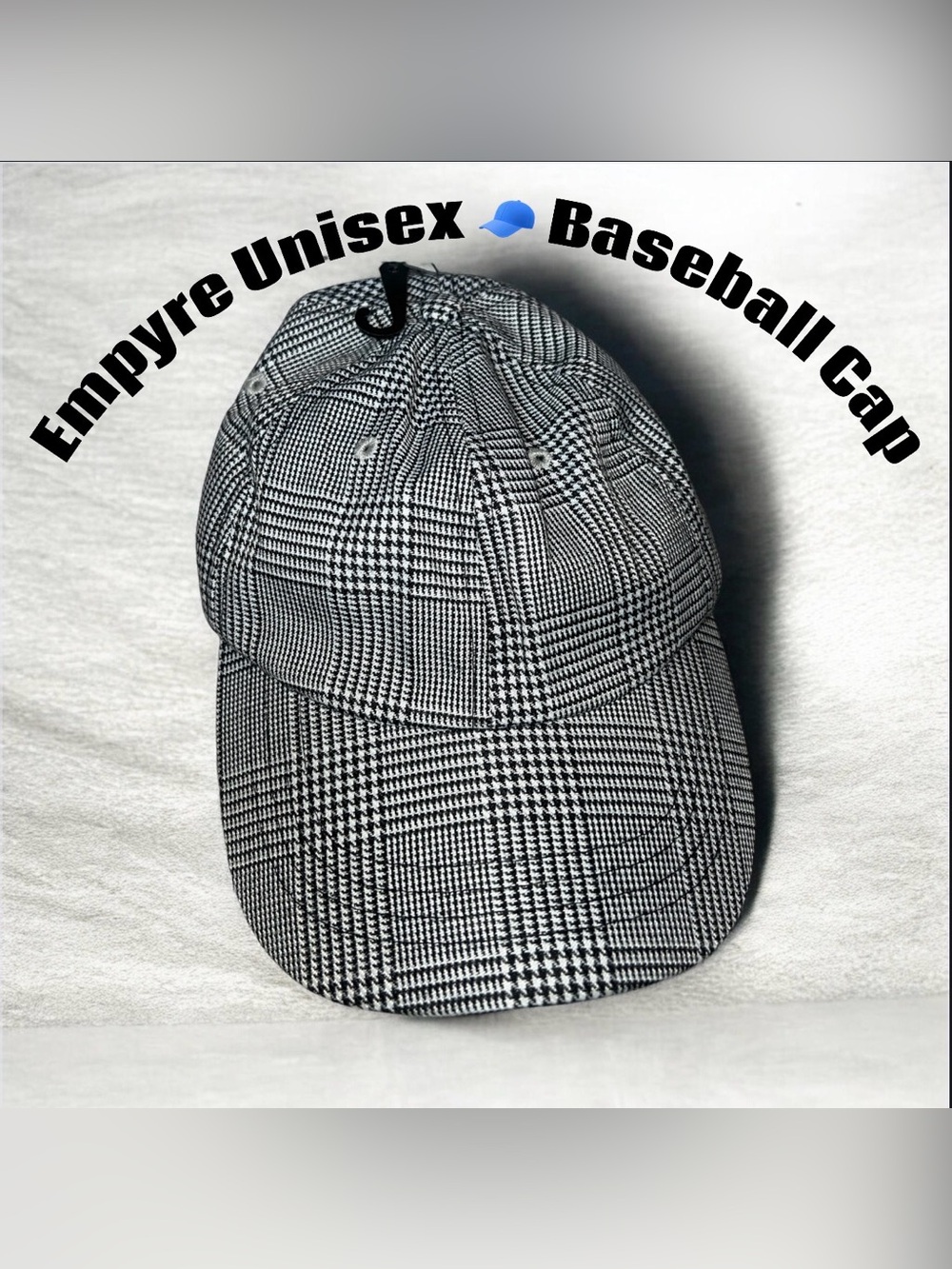 Black & White Glen Plaid Unisex Empyre Baseball Hat 🧢 NWT
